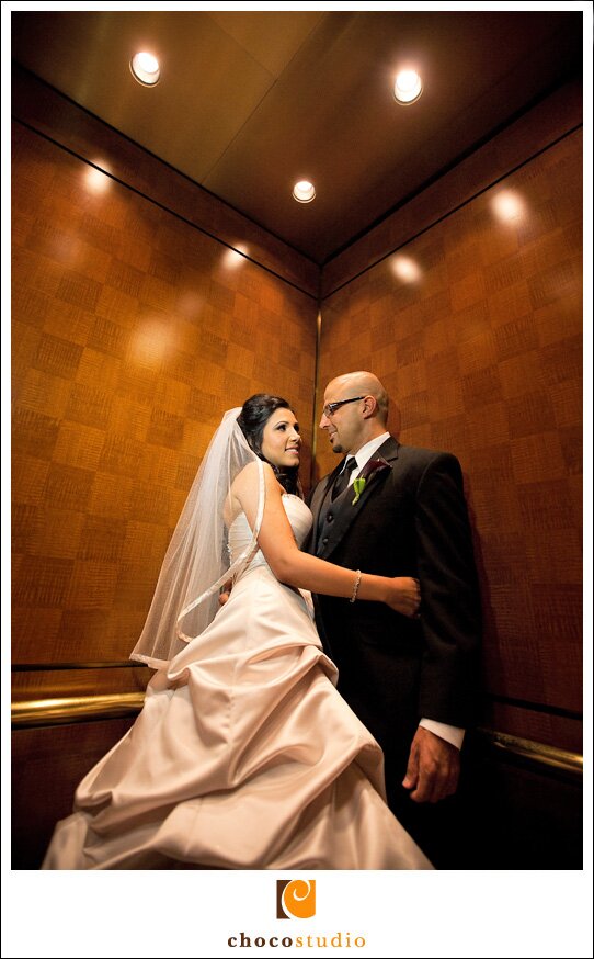 Fremont Marriott Hotel Elevator Wedding Photo