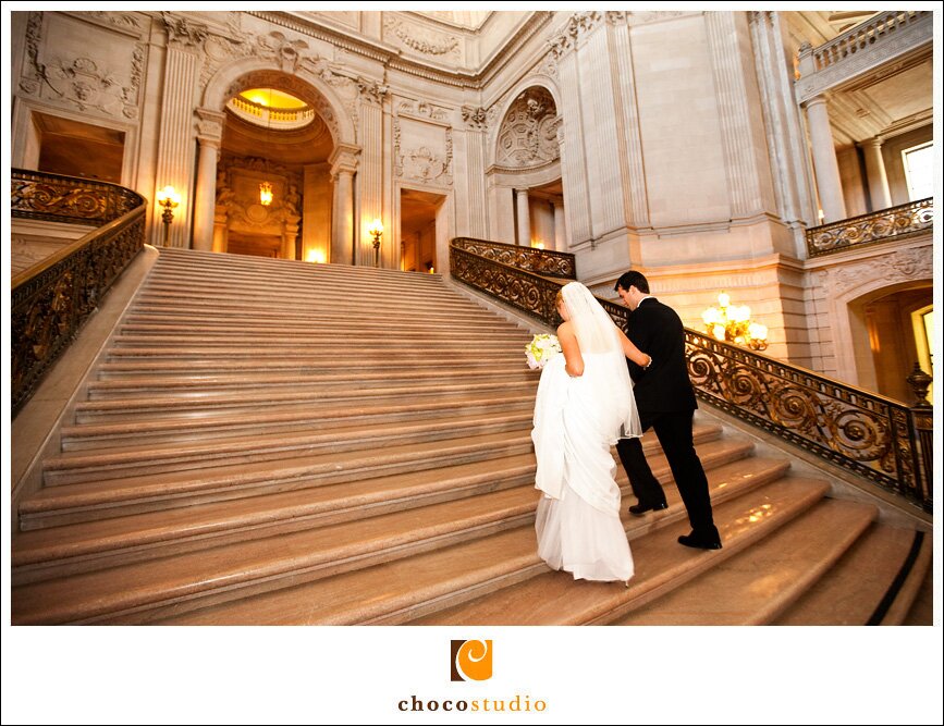 San Francisco City Hall Wedding Stairway Walking
