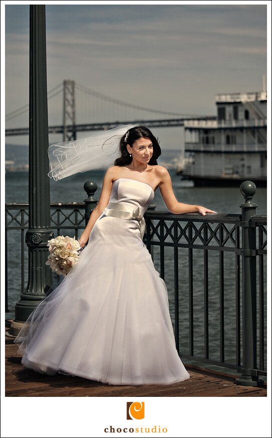 Bride on a pier in San francisco