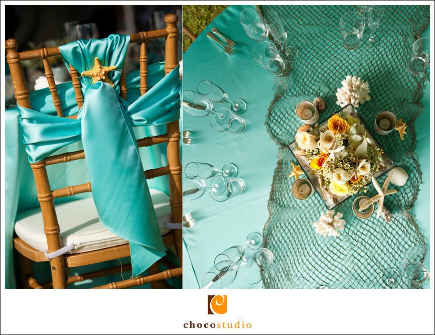 Teal Wedding Colors at a reception in Oahu