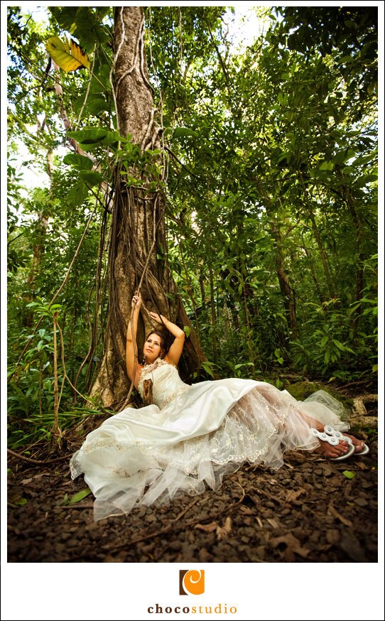 Rain-forest scene with bride photo