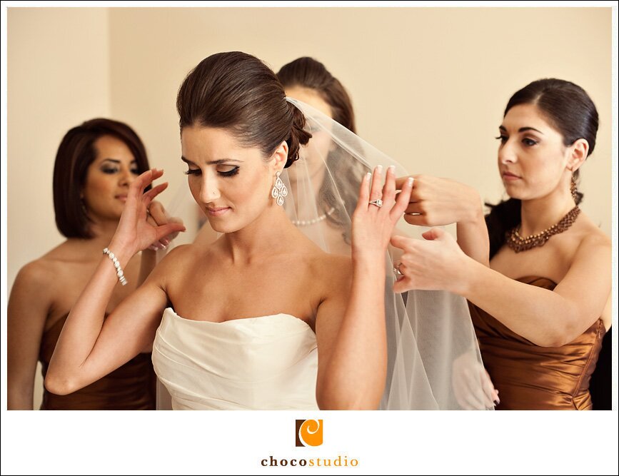 Bridal preparations with bridesmaids