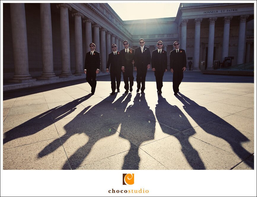 Groomsmen shot with shadows at the Legion of Honor
