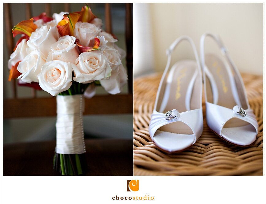 Wedding bouquet and wedding shoes