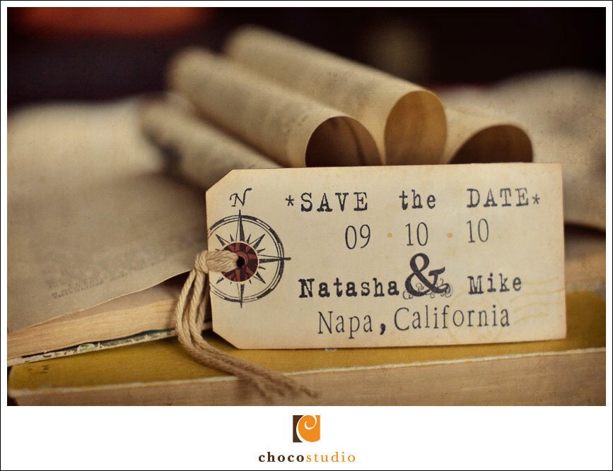 And so our save the dates were made in the form of vintage travel tags 