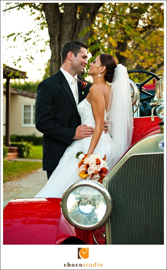 Bride and Groom Portrait on the Fire Engine Truck